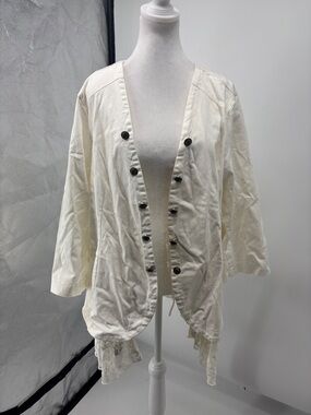 Cream Button-Front Lace Trim Lightweight Cardigan